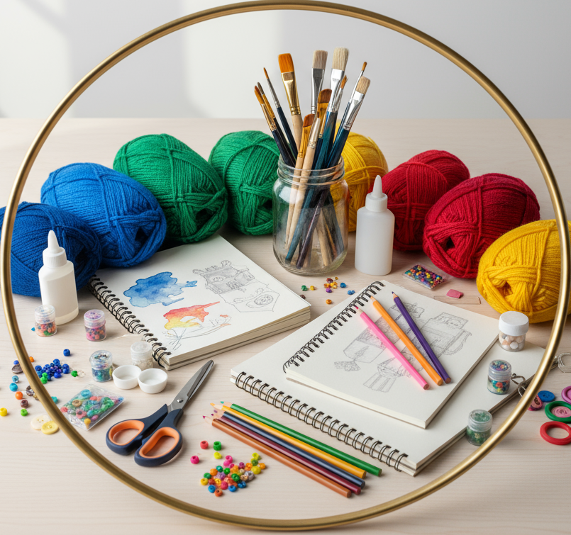 circle photo of hobby supplies, make a real photo